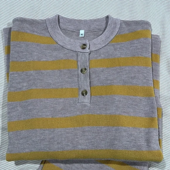 Striped Knit Lounge Shorts in Pink and Mustard - Picture 5 of 6